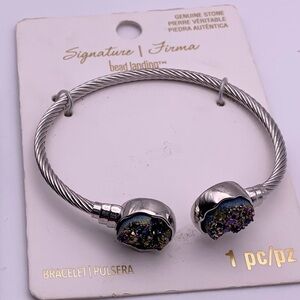 Genuine Stone Silver Toned Cuff Bracelet